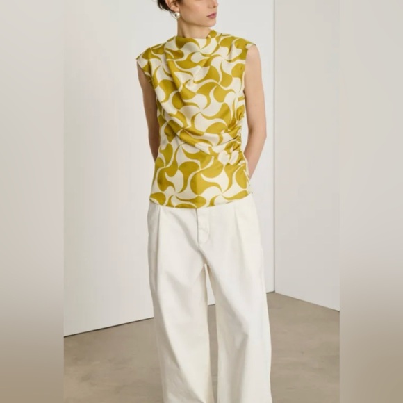 soeur Tops - Soeur Eclat Graphic Cowl-neck Sleeveless Silk Blouse French Summer Holiday Top